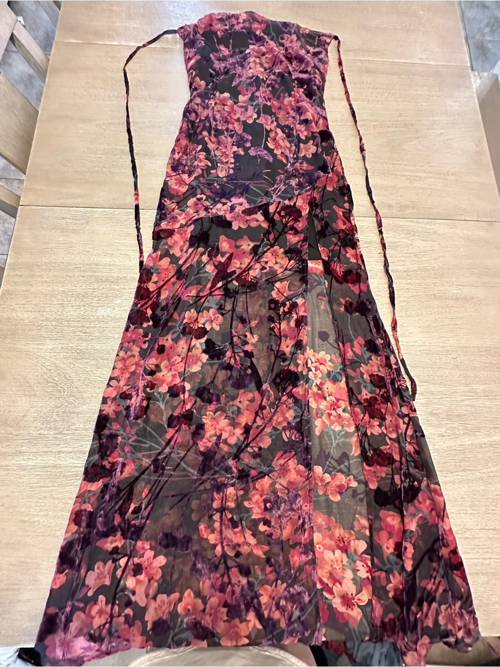 Floral Maxi Slip Dress in Pink and Black